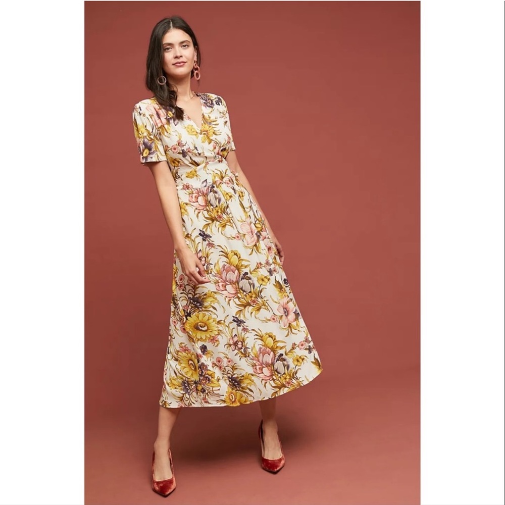Anthropologie tiny wrap sunflower dress
